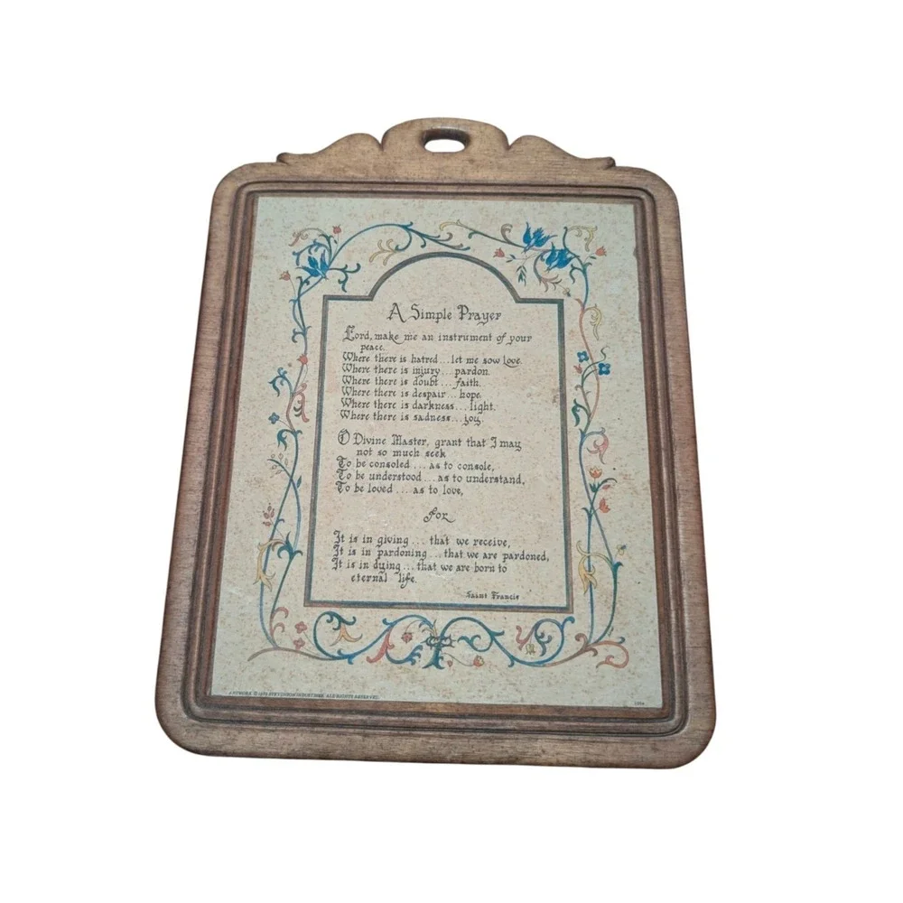 Vintage 1972 Simple Prayer St Francis Wood Wall Plaque Stevenson Industries